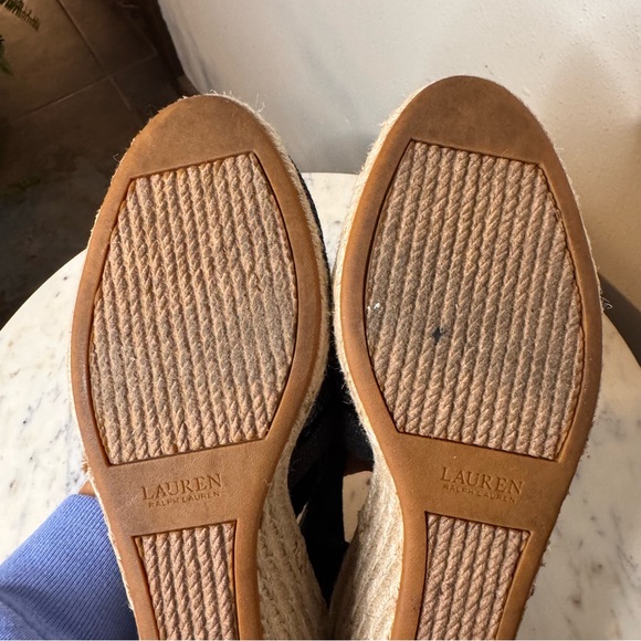 Ralph Lauren Wedges Size 9.5 M Fabric Upper black sandals shoes - Picture 7 of 8